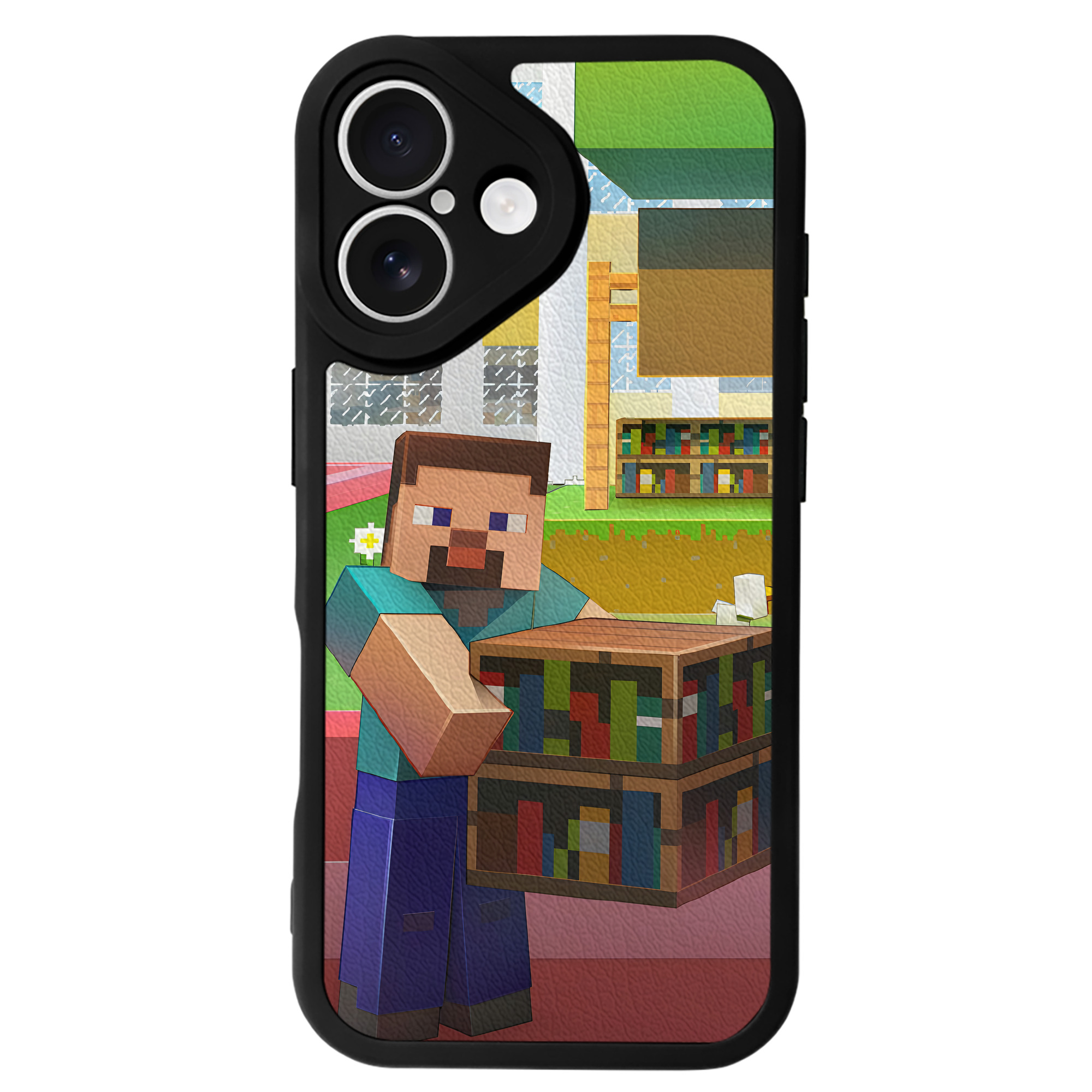 （画像用） マインクラフト ブロックの世界 Minecraft MC Block world 【iPhone 16シリーズ対応】シリコンスマホケース（レザー調） 材質：シリコン